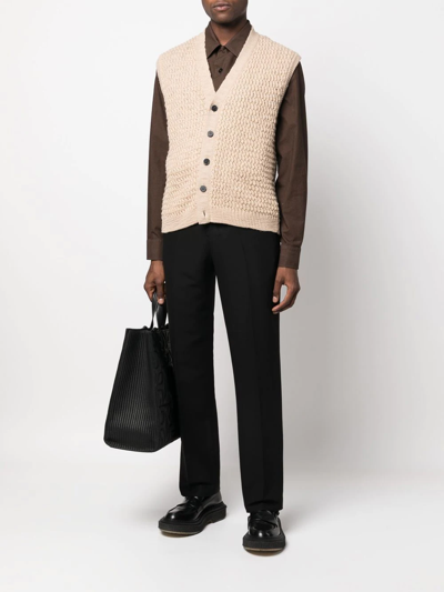 Shop Barena Venezia Wool V-neck Button-up Vest In Neutrals