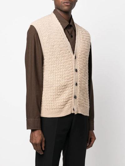 Shop Barena Venezia Wool V-neck Button-up Vest In Neutrals