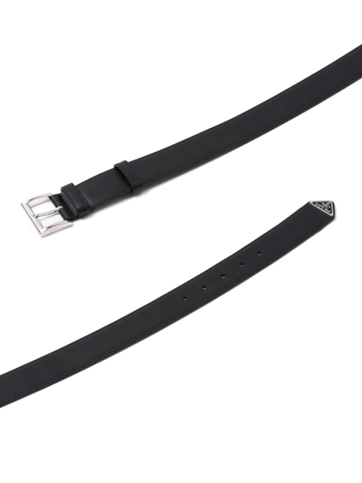 Shop Prada Triangle-logo Leather Belt In Schwarz