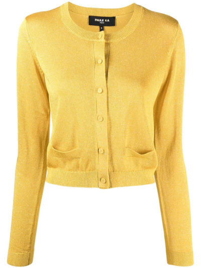 Shop Paule Ka Button-down Knit Cardigan In Yellow