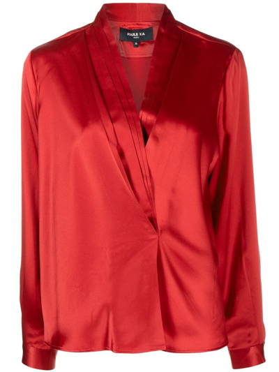 Shop Paule Ka Silk V-neck Blouse In Red