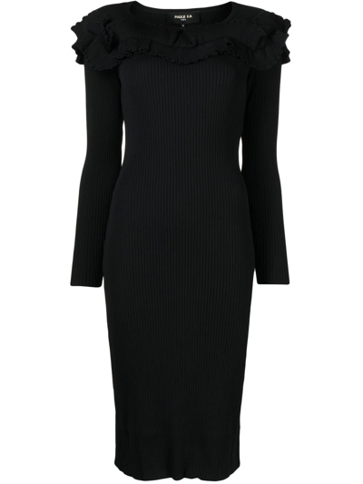 Shop Paule Ka Ribbed-knit Midi Dress In Black