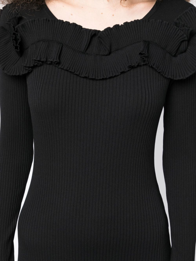 Shop Paule Ka Ribbed-knit Midi Dress In Black