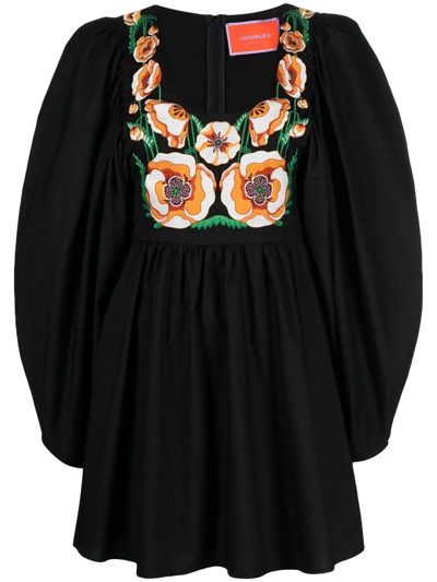 Shop La Doublej Embroidered Mini Dress In Schwarz