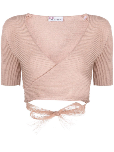 Shop Red Valentino Point D'esprit Tulle Knitted Top In Rosa