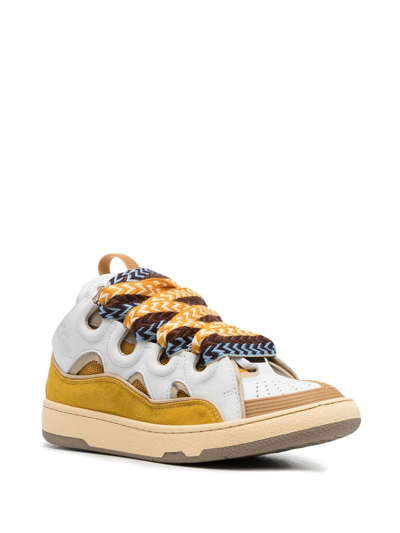 Lanvin 30mm Curb Leather & Mesh Sneakers In Yellow