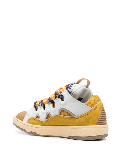 Lanvin 30mm Curb Leather & Mesh Sneakers In Yellow