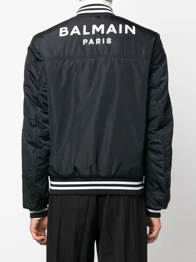 Shop Balmain Logo-print Bomber Jacket In Schwarz