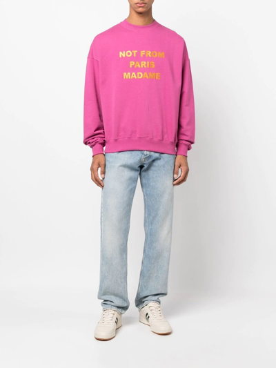 Shop Drôle De Monsieur Embroidered-slogan Cotton Sweatshirt In Violett