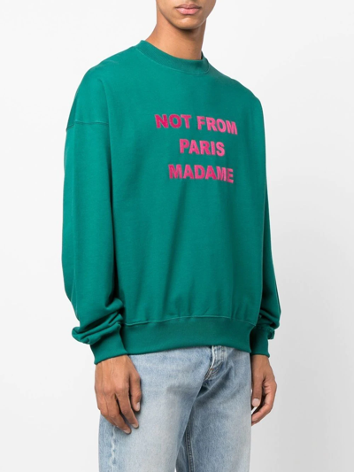 Shop Drôle De Monsieur Embroidered-slogan Cotton Sweatshirt In Grün