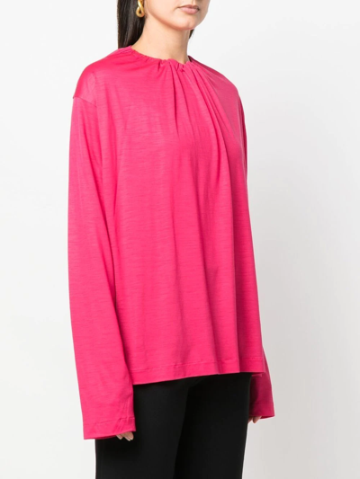 Shop Sofie D'hoore Gathered-neckline Woollen Top In Rosa