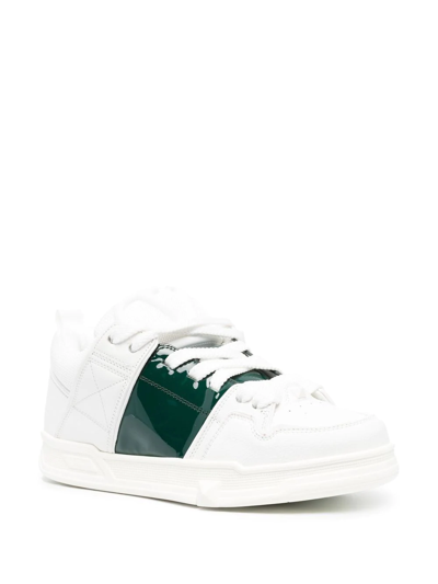 Shop Valentino Leather Round-toe Sneakers In White
