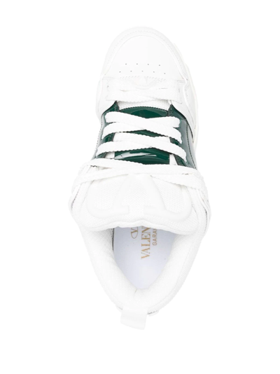 Shop Valentino Leather Round-toe Sneakers In White