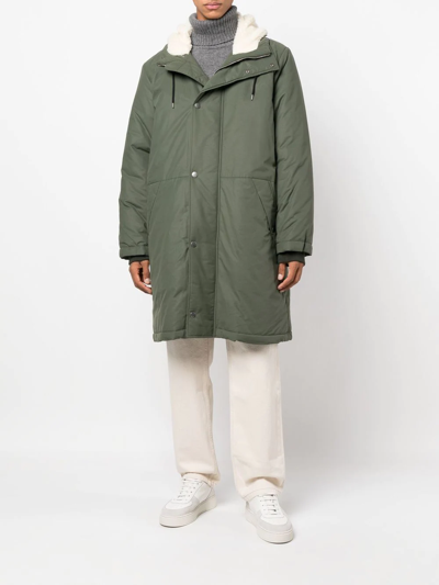 Apc Hooded Mid-length Parka In Green