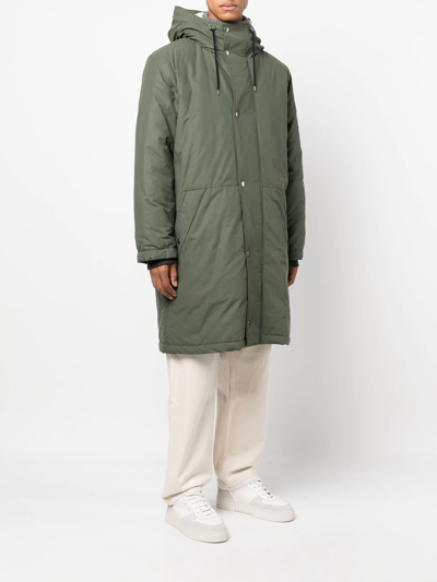 Shop Apc Hooded Mid-length Parka In Green