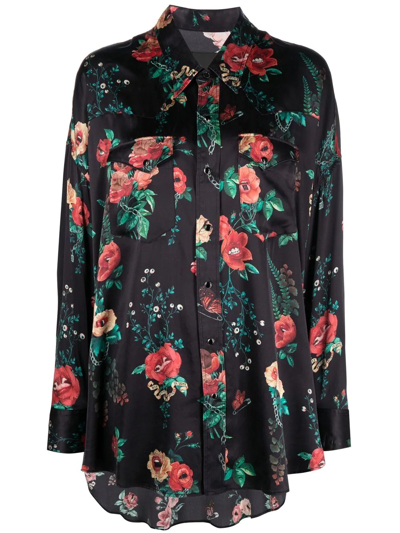 Shop R13 Floral-print Silk Shirt In Schwarz
