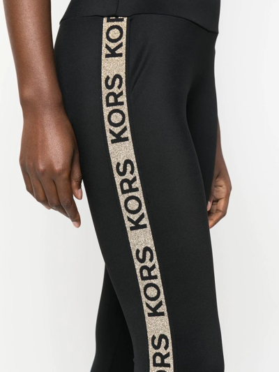 Shop Michael Michael Kors Logo-tape High-waisted Leggings In Schwarz