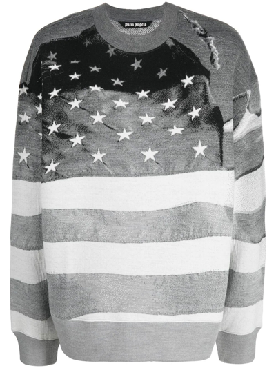 Shop Palm Angels Jacquard Flag Sweatshirt In Grey