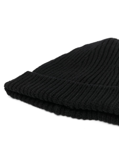 Shop Rick Owens Ribbed Knitted Beanie In Schwarz
