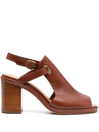 Shop Apc Julie Buckled Leather Sandals In Brown