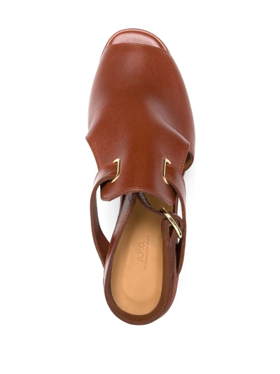 Shop Apc Julie Buckled Leather Sandals In Brown