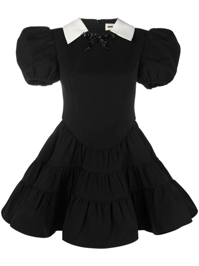 Shop Shushu-tong Puff-sleeve Tiered Minidress In Schwarz
