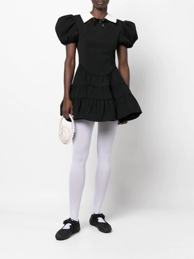 Shushu-tong Black Puff Sleeve Tiered Mini Dress In Schwarz