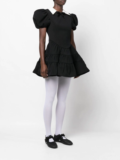 Shushu-tong Black Puff Sleeve Tiered Mini Dress In Schwarz