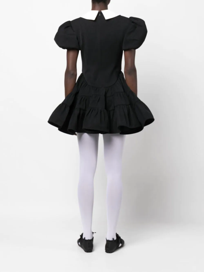 Shushu-tong Black Puff Sleeve Tiered Mini Dress In Schwarz