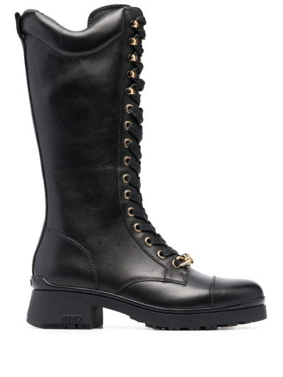 Liu •jo Nancy Lace-up Leather Boots In Schwarz