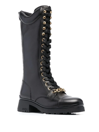 Liu •jo Nancy Lace-up Leather Boots In Schwarz