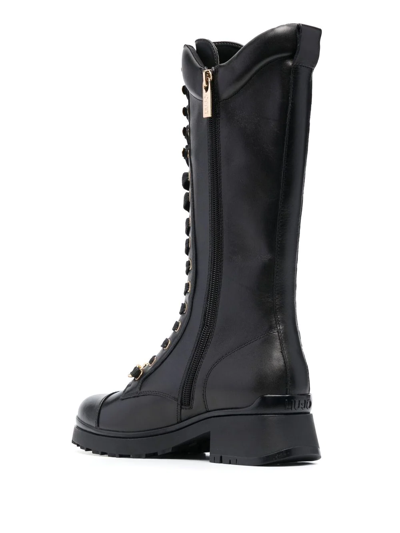Liu •jo Nancy Lace-up Leather Boots In Schwarz