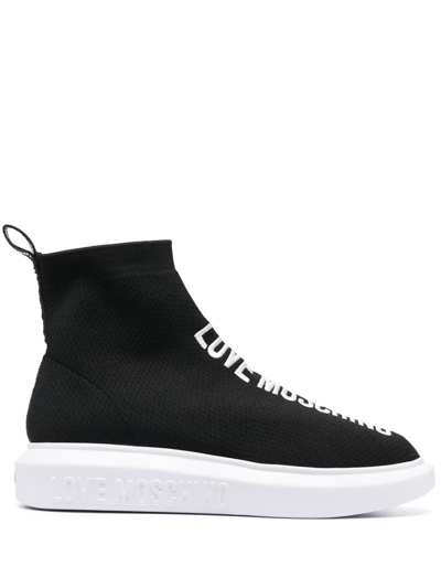Shop Love Moschino High-top Logo-print Sneakers In Schwarz