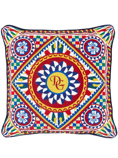 Shop Dolce & Gabbana Embroidered Carretto-print Cushion In Rot