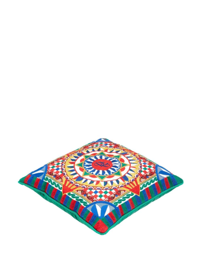 Shop Dolce & Gabbana Embroidered Carretto-print Cushion In Grün