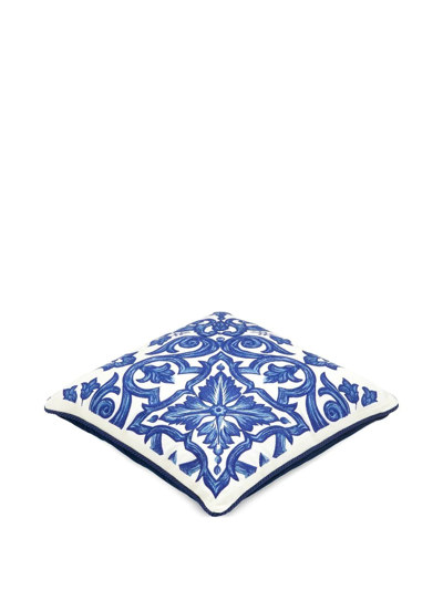 Dolce & Gabbana Embroidered Majolica-print Cushion In Blau