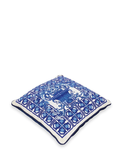 Dolce & Gabbana Embroidered Majolica-print Cushion In Blau