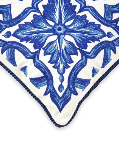 Dolce & Gabbana Embroidered Majolica-print Cushion In Blau