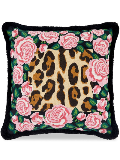 Shop Dolce & Gabbana Embroidered Mixed-print Cushion In Rosa