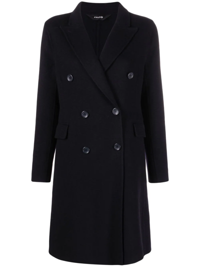 Shop Paltò Double-breasted Button-front Coat In Blue
