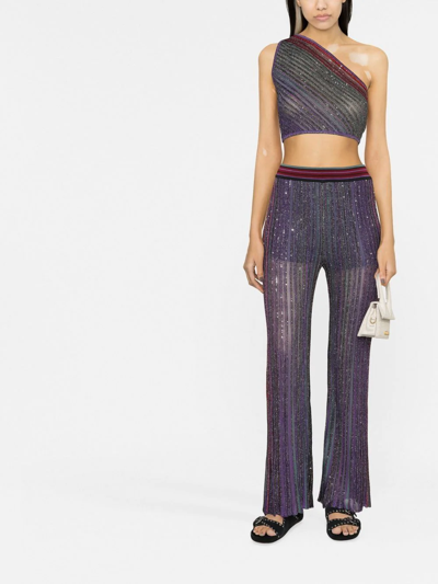 Missoni Sequin-embellished Flared Knit Trousers In Purple