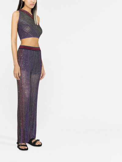 Missoni Sequin-embellished Flared Knit Trousers In Purple