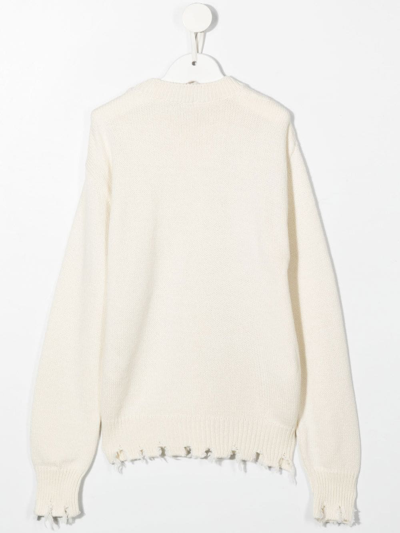 Msgm Distressed-hem Logo-print Jumper In Nude