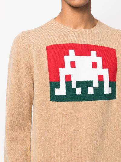 Shop Comme Des Garçons Shirt Space Invaders Graphic-knit Jumper In Neutrals