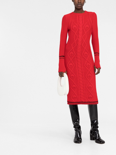 Shop Marine Serre Cable Knit Long-sleeve Dress In Rot