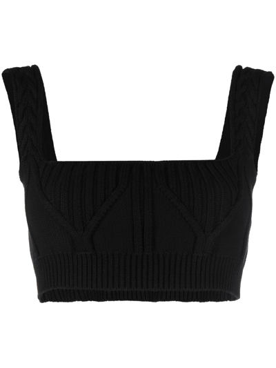 Shop Attico Miles Ribbed-knit Cropped Top In Schwarz