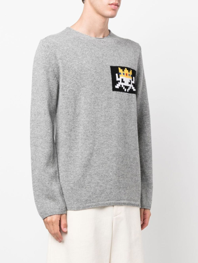 Comme Des Garçons Shirt Invader Intarsia Crewneck Long Sleeve Lambswool Knitted Sweater In Grau