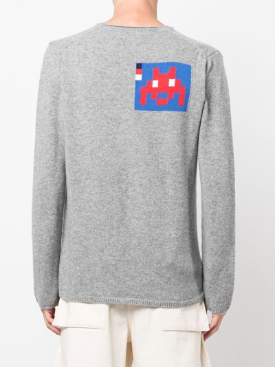 Comme Des Garçons Shirt Invader Intarsia Crewneck Long Sleeve Lambswool Knitted Sweater In Grau