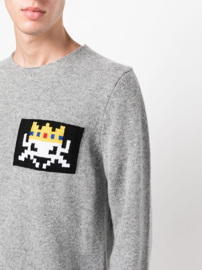 Comme Des Garçons Shirt Invader Intarsia Crewneck Long Sleeve Lambswool Knitted Sweater In Grau