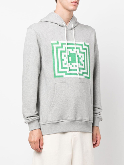 Shop Comme Des Garçons Shirt Graphic-print Drawstring Hoodie In Grey